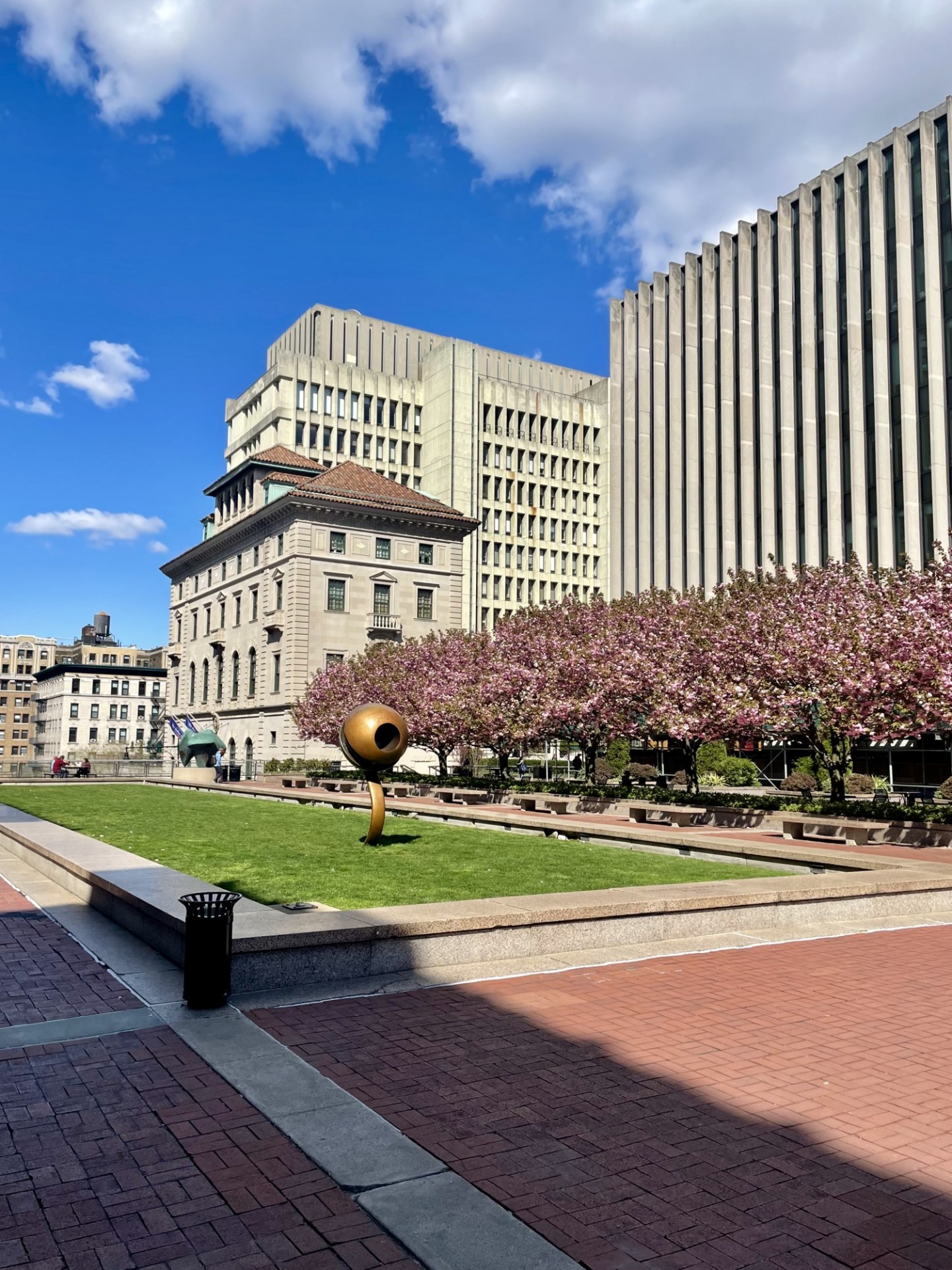 Campus view: Revson Plaza, International Affairs Building, Jerome L. Greene Hall