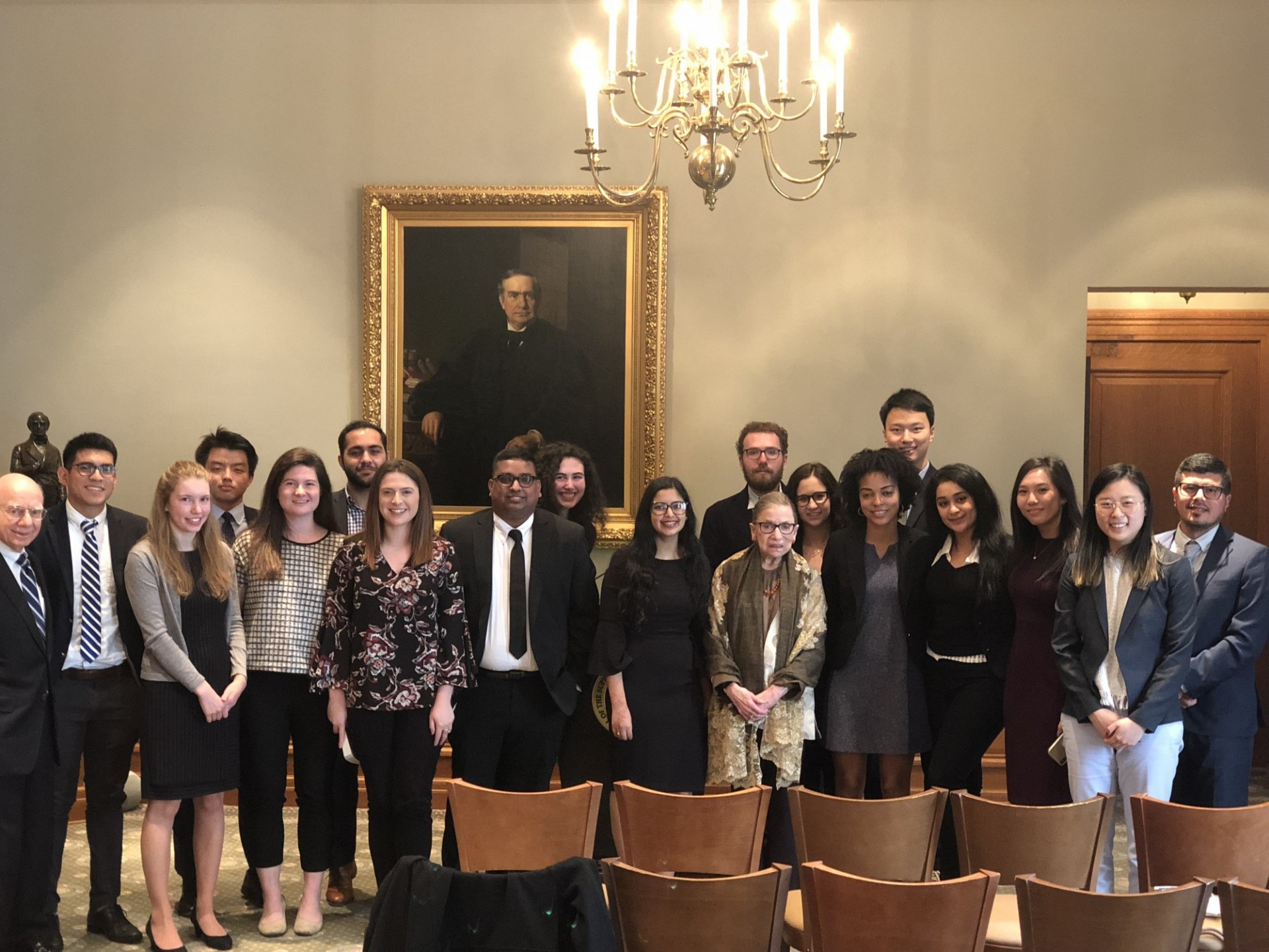 2018 Portrait of Justice Ruth Bader Ginsburg and students at the U.S. Supreme Court