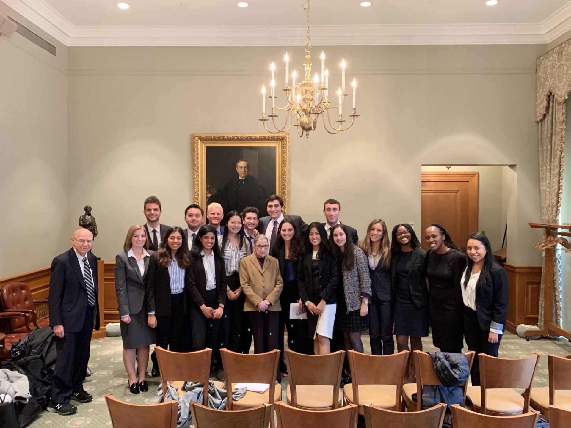 2019 Portrait of Justice Ruth Bader Ginsburg with students at U.S. Supreme Court