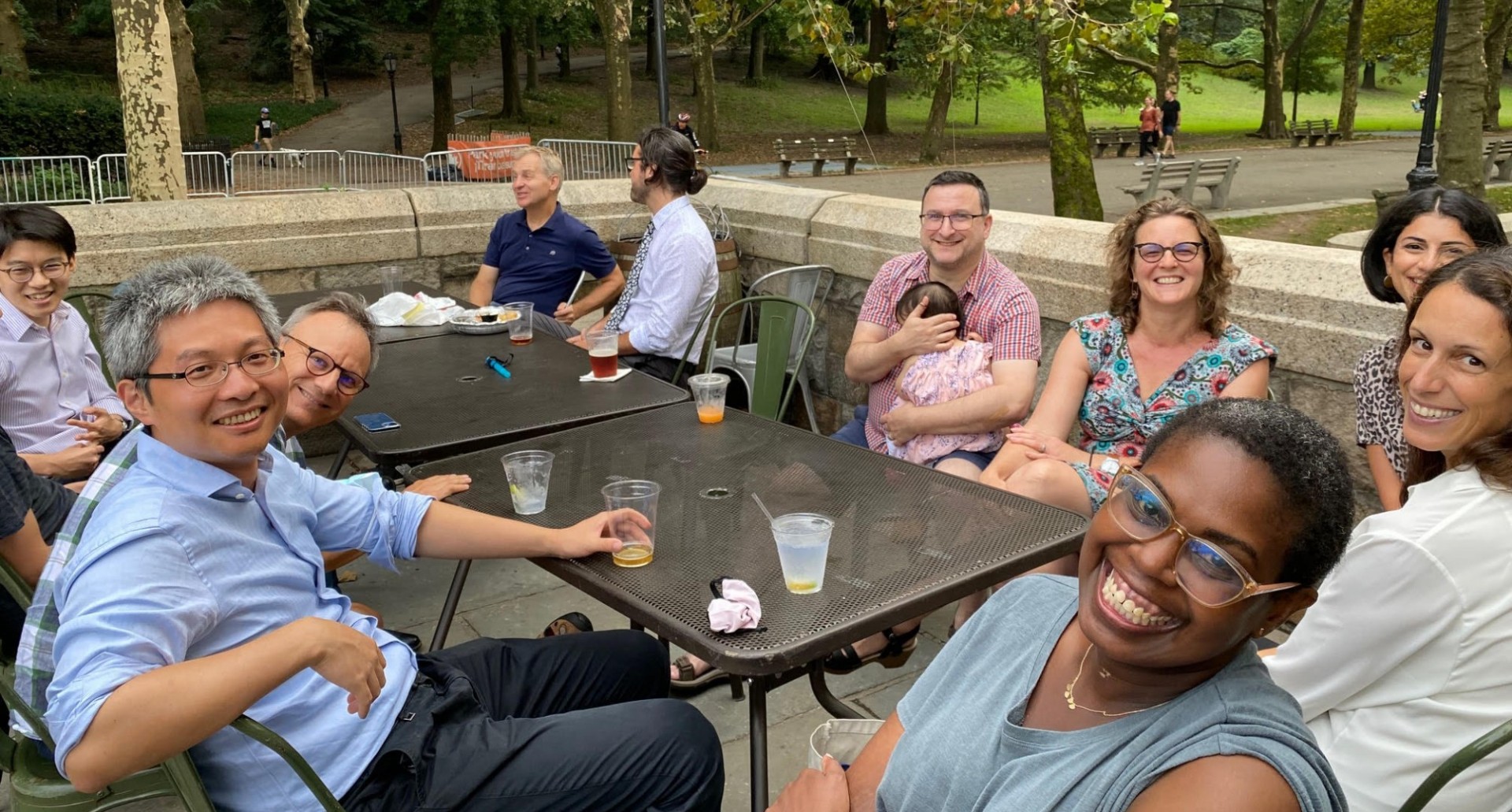 Faculty gathering in Riverside Park