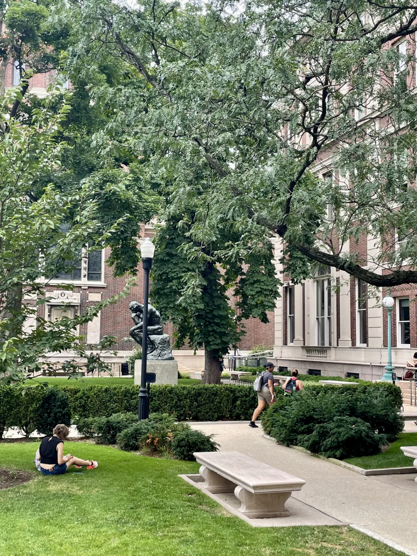 Auguste Rodin's (1840-1917) iconic Thinker (Le Penseur) sculpture in front of Philosophy Hall